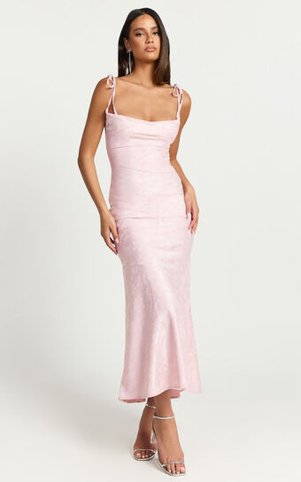 Marvie Midi Dress - Cowl Neck Tie strap detaling Dress in Pink