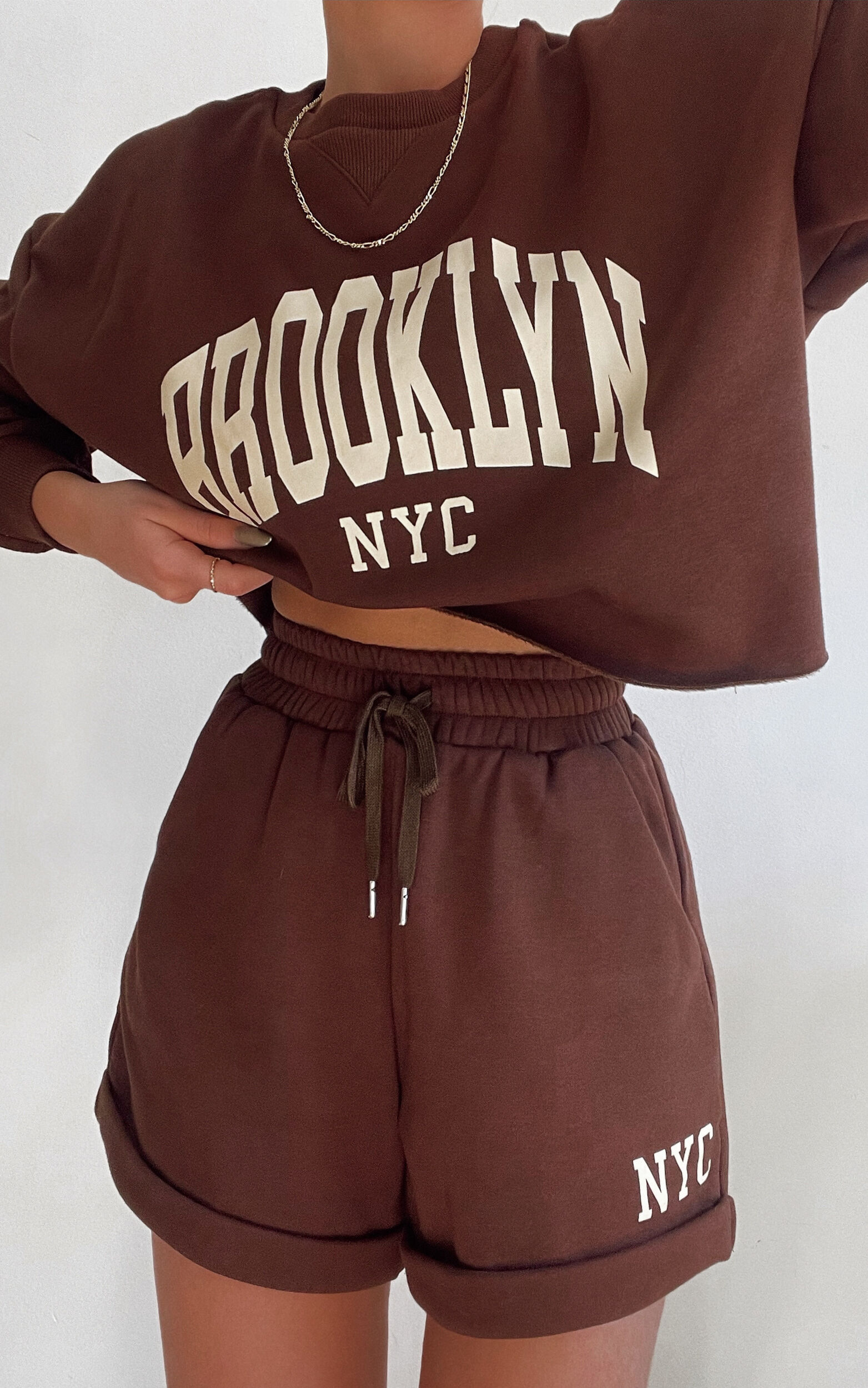 Sunday Society Club - Brooklyn NYC Crop Sweatshirt in Chocolate - 04, BRN1