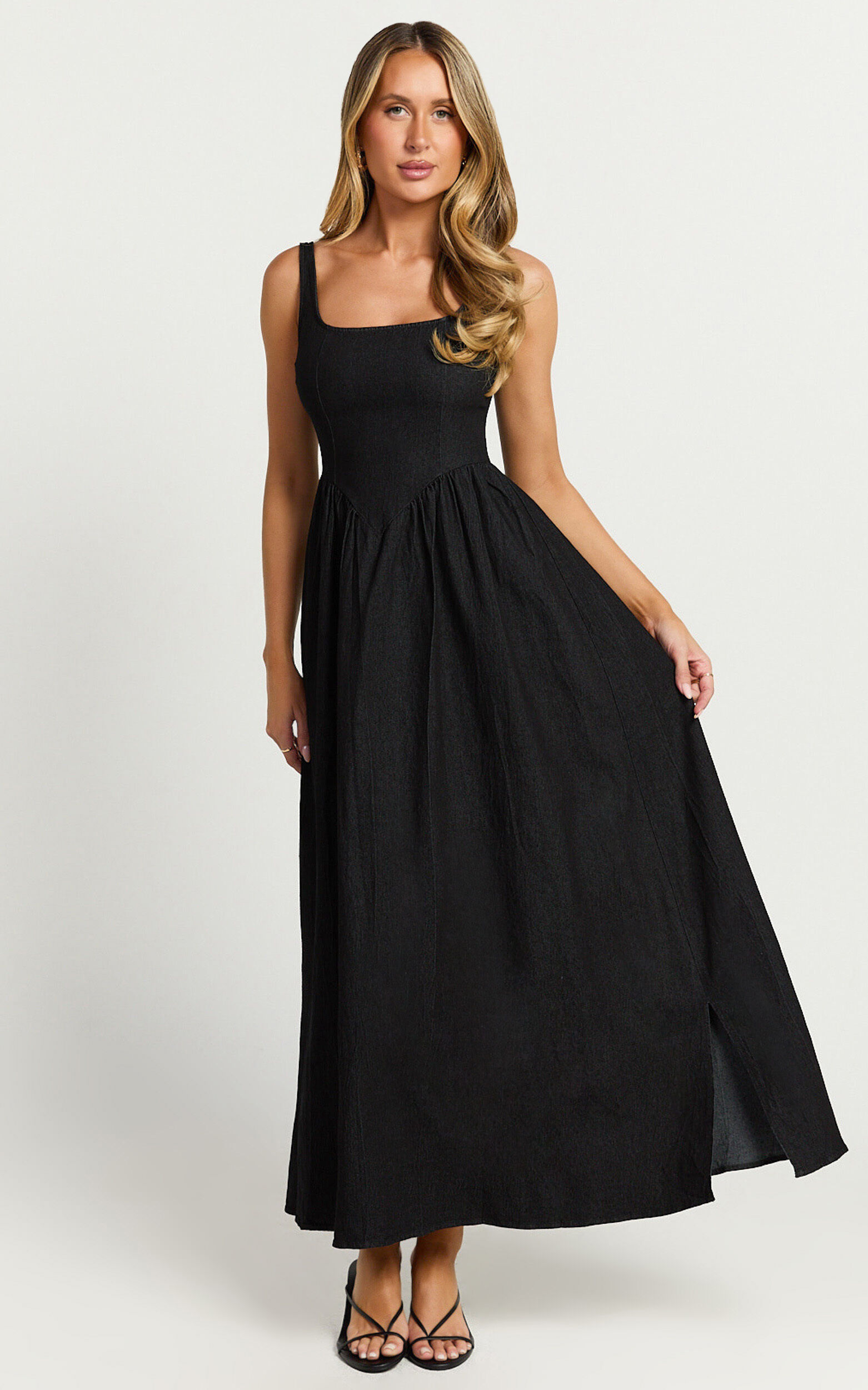 riendaリエンダ Deep V／N WAVE Flare DRESS BLK rienda Deep V／N WAVE Flare DRESS L/BLU1 -ファッション通販