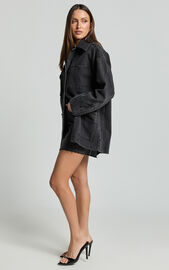 Harlow Jacket - Oversized Long Sleeve Denim Jacket in Black Wash | Showpo