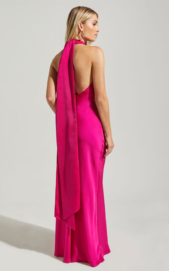 Alycia Maxi Dress - High Neck Tie Back Slip in Pink