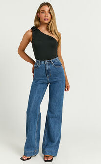 Ryan Bodysuit - One Shoulder Tie Bodysuit in Black