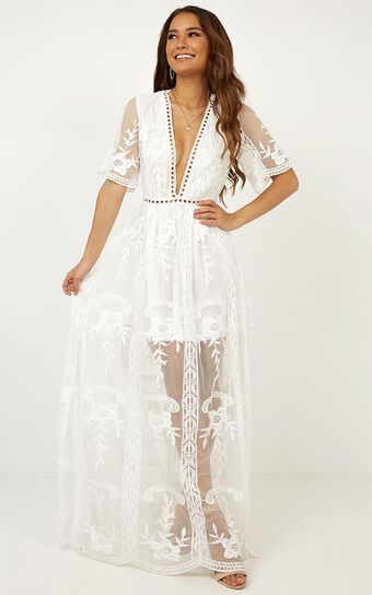 Love Spell Maxi Dress In White Lace