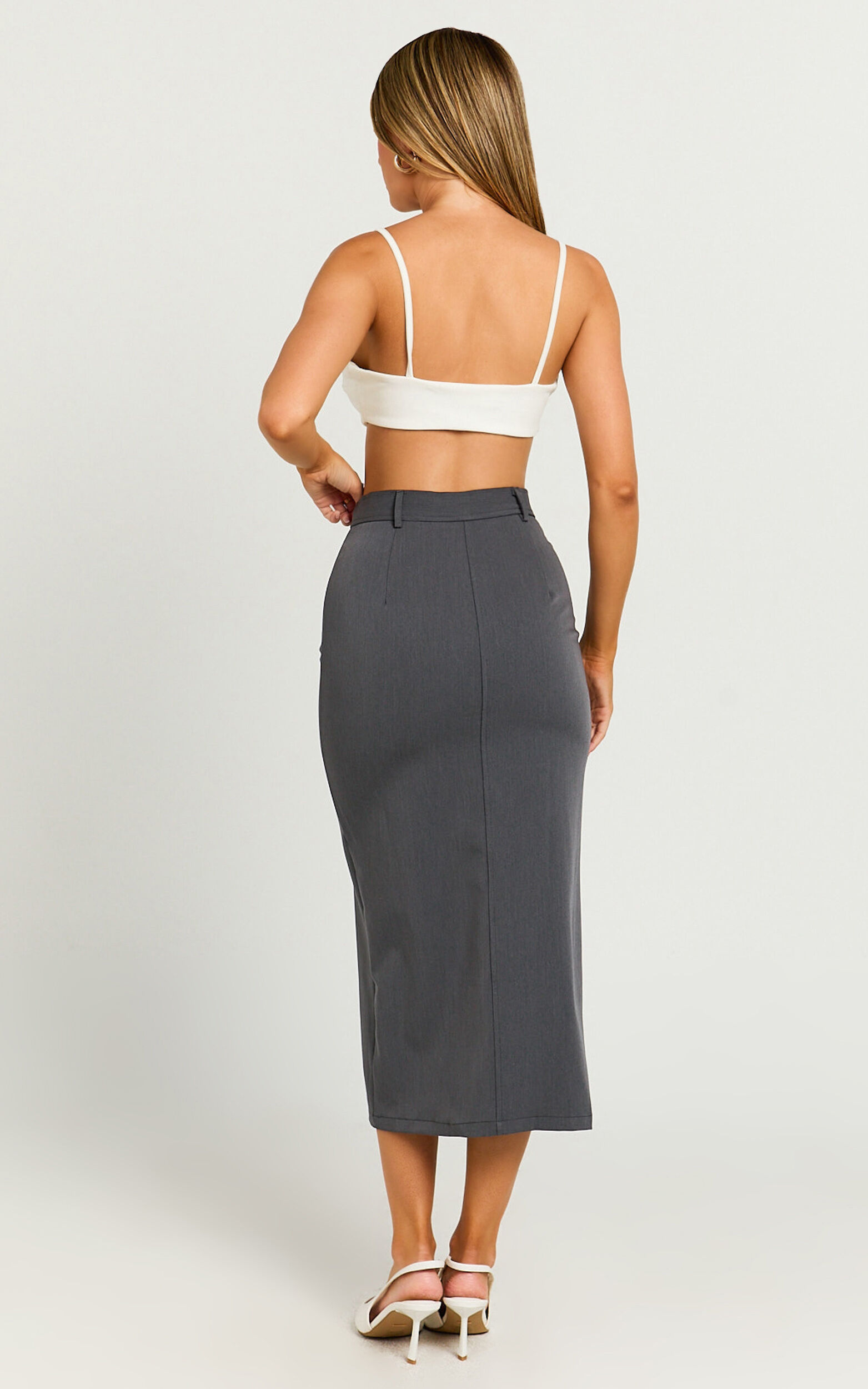 Brylee Midi Skirt - High Waisted Front Split Skirt in