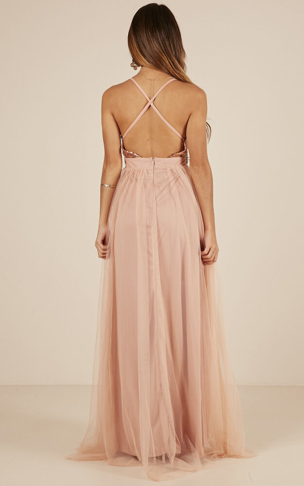 The last kiss maxi dress in online rose gold