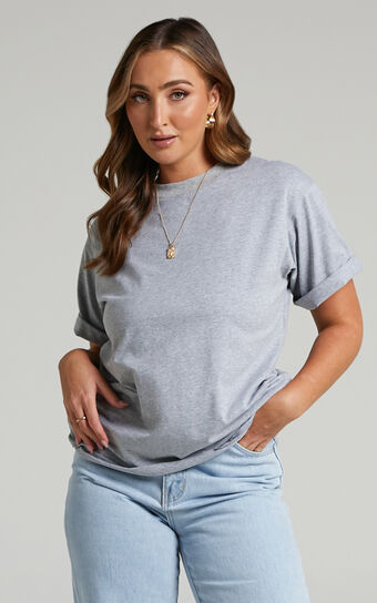 Davinia T-shirt - Crew Neck T-shirt in Grey Marle