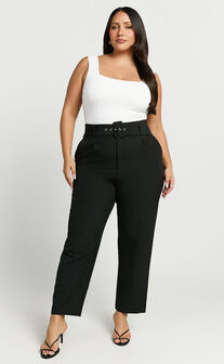 Milica Trousers - Belted High Waisted Trousers in Black