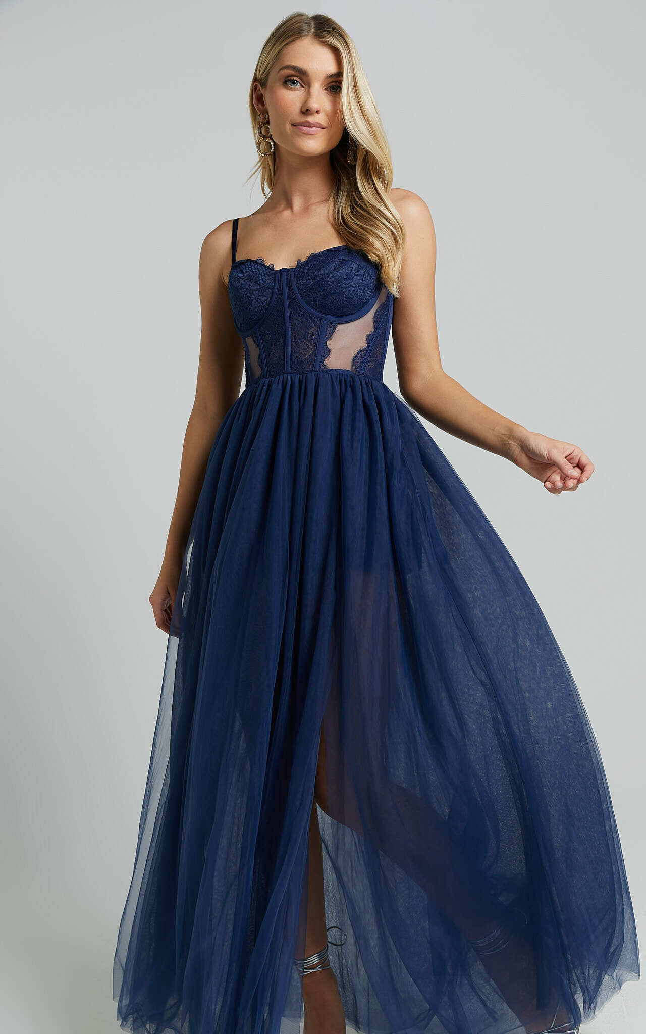 Navy tulle midi dress cheap