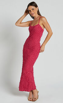 Lilibeth Midi Dress - Strappy Frill Detail Slip Dress in Pink