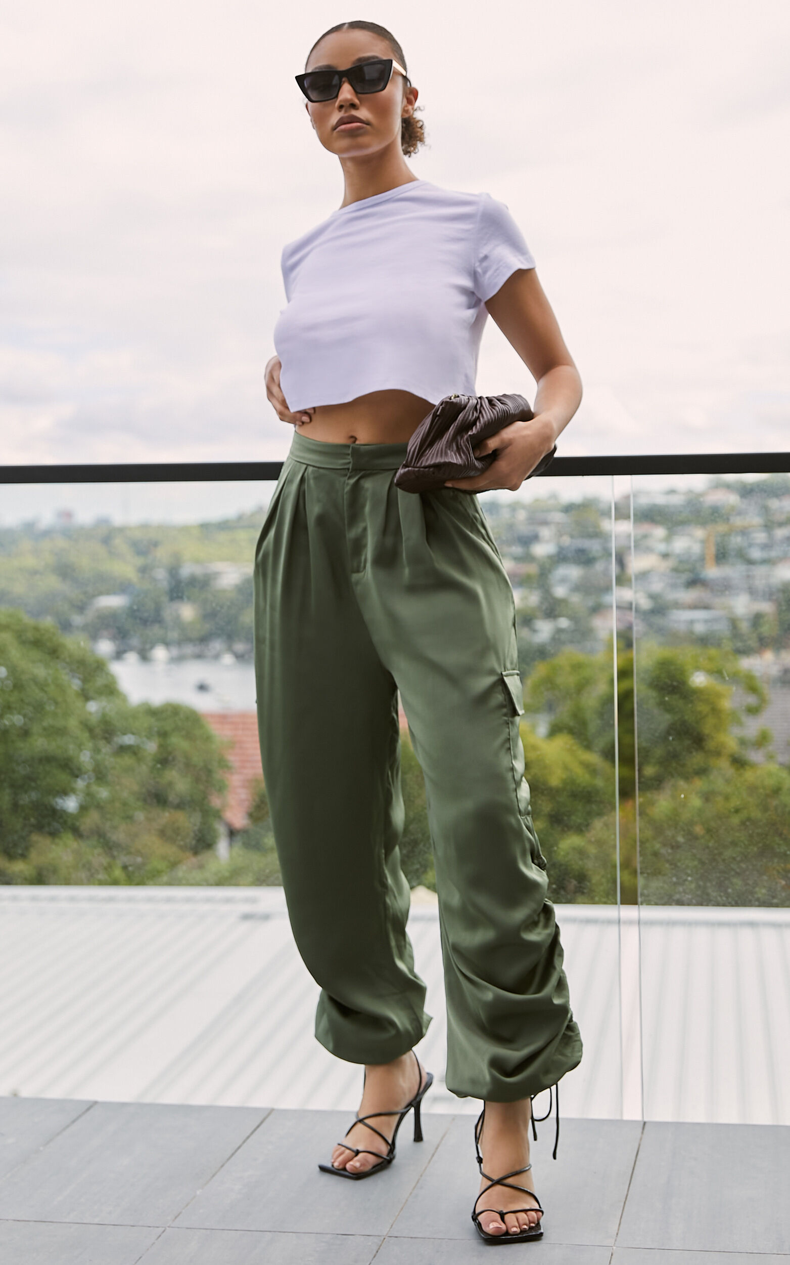 Green satin new arrivals cargo pants