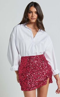 Ingrid Mini Skirt - Sequin Skirt in Fuchsia
