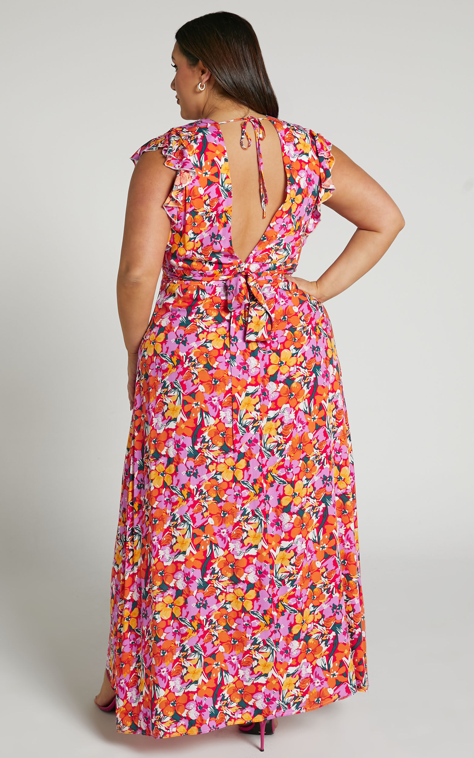 Dyliah Maxi Dress - Thigh Split Frill Shoulder Plunge Neck Dyliah Maxi Dress - Thigh Split Frill Shoulder Plunge Neck