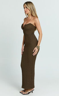 Alberta Maxi Dress- Strapless bust detail textured dress in Chocolate