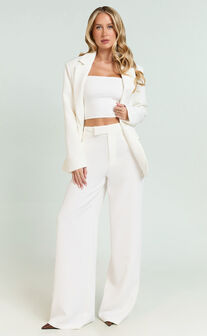 Selena Pants - High Waisted Wide Leg Tailored Pants in Cream
