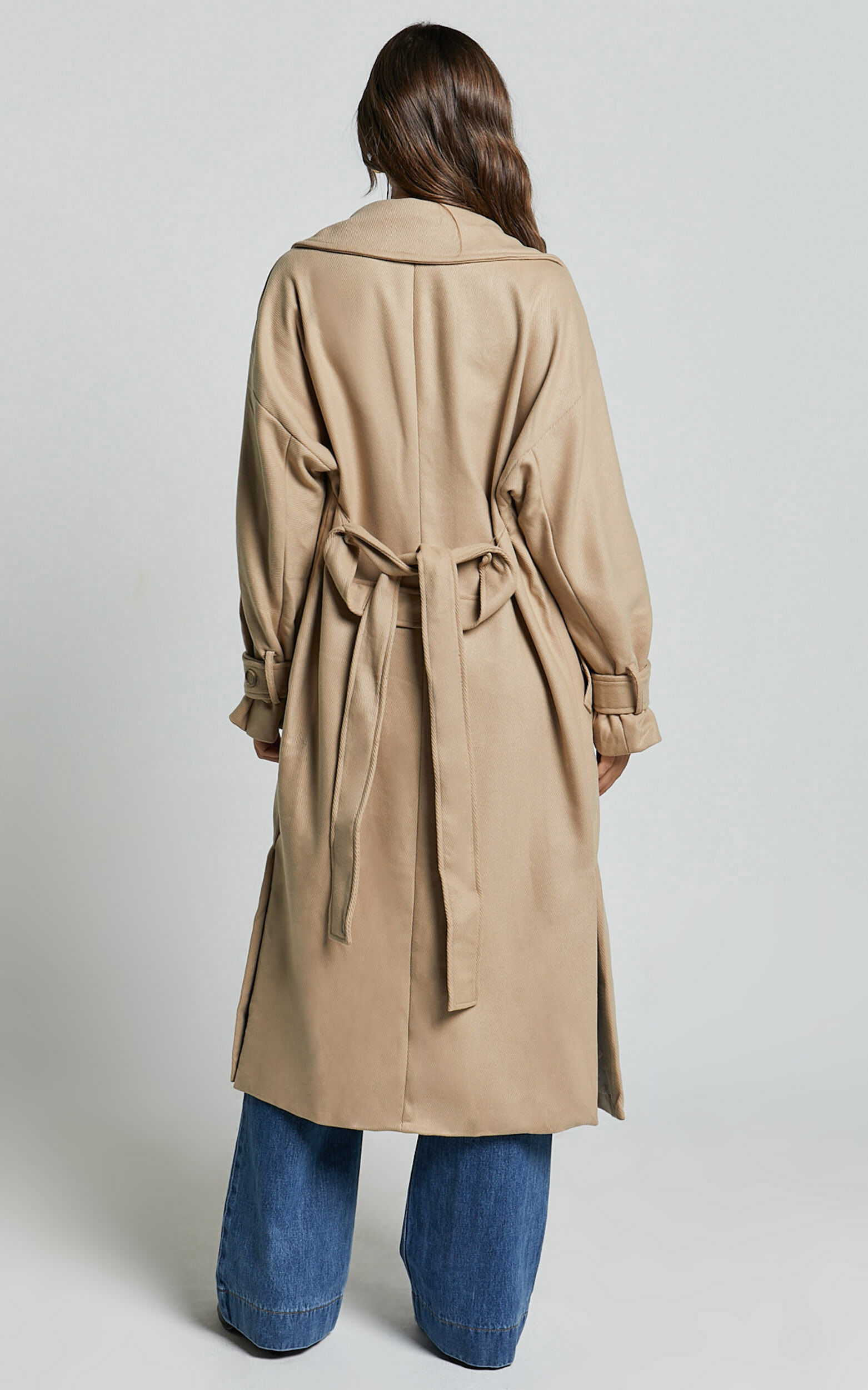 Camel longline belted coat clearance
