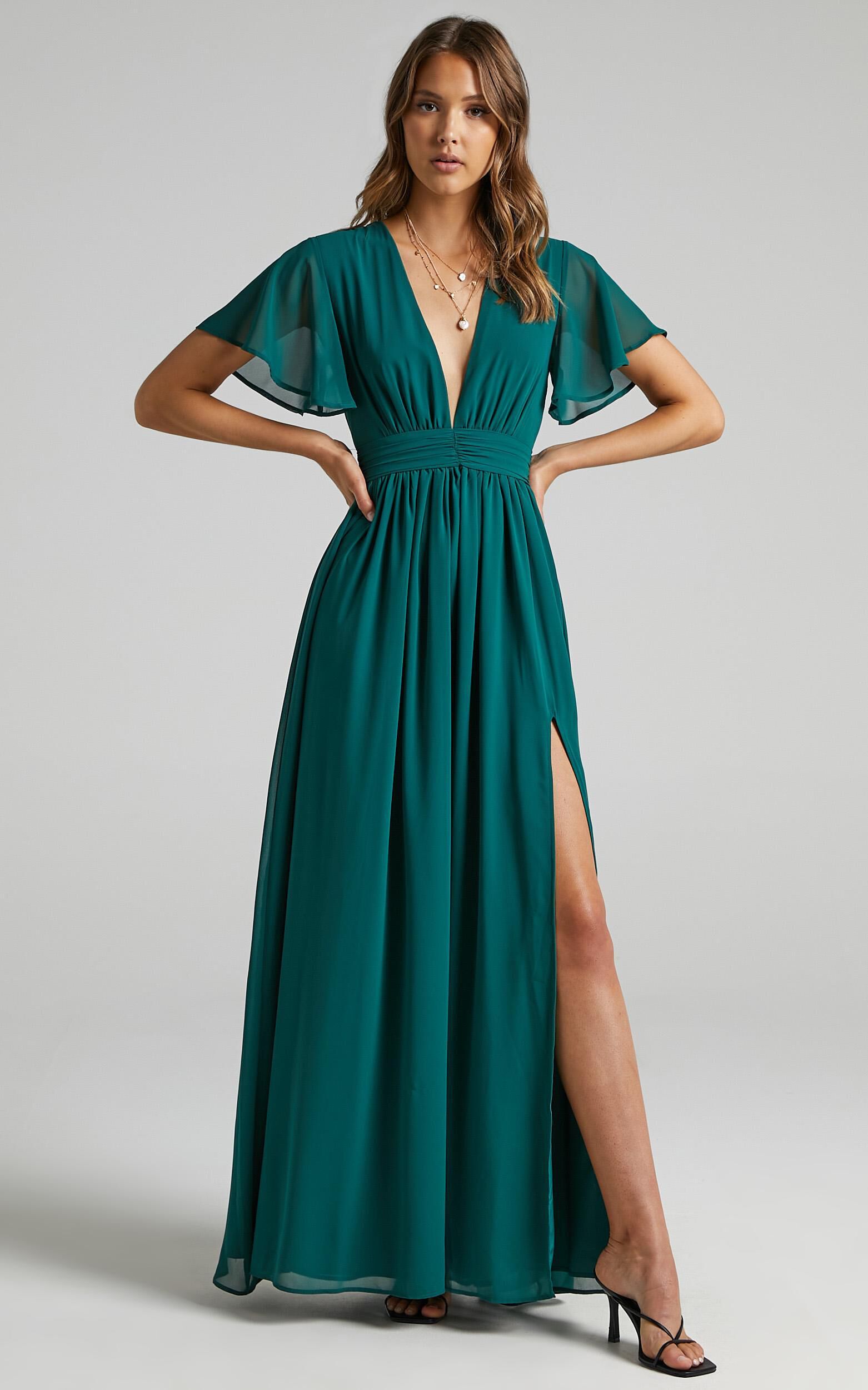 Emerald green empire waist dress cheap