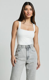 Ophelia Top - Square Neck Jersey Top in Off White