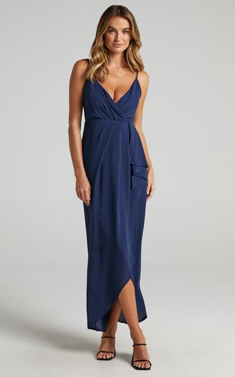 Gave Me You Midi Dress - Wrap Tulip Hem Dress in Navy