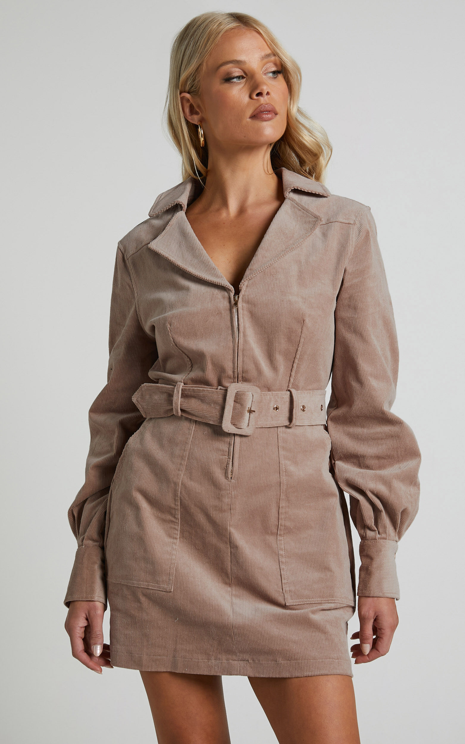 Beige dress with belt top