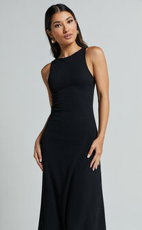 Rodolphe Midi Dress - Crew Neck Ribbed Sleeveless in Black