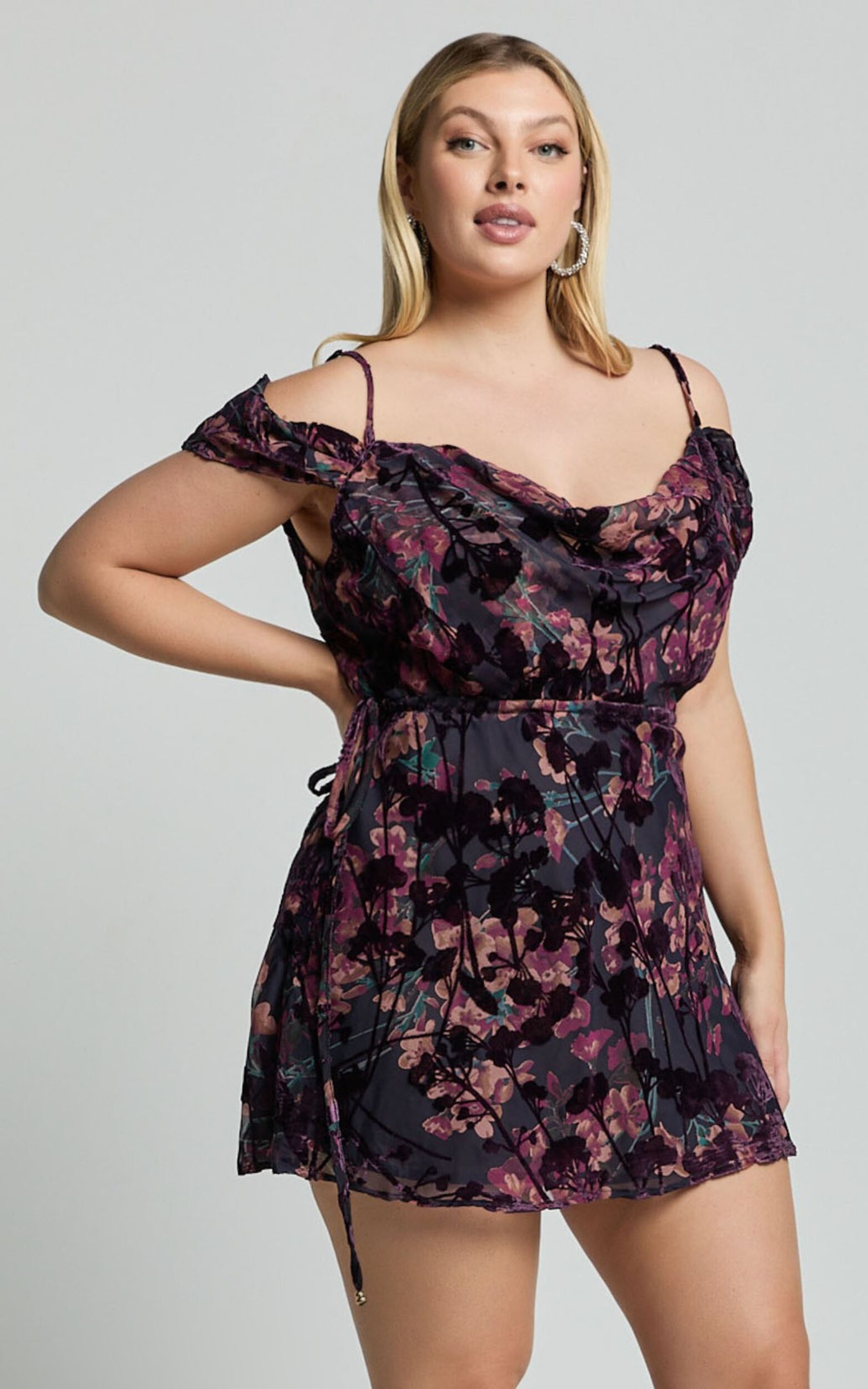 Aletta Mini Dress - Strappy Off Shoulder Cowl Neck Dress in