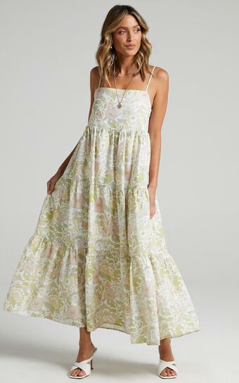 Charlie Holiday - Isabella Maxi Dress in Forest Olive Floral