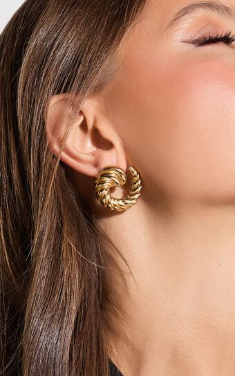 Sade Earrings - Croissant Swirl Detail Statement Earring in Gold