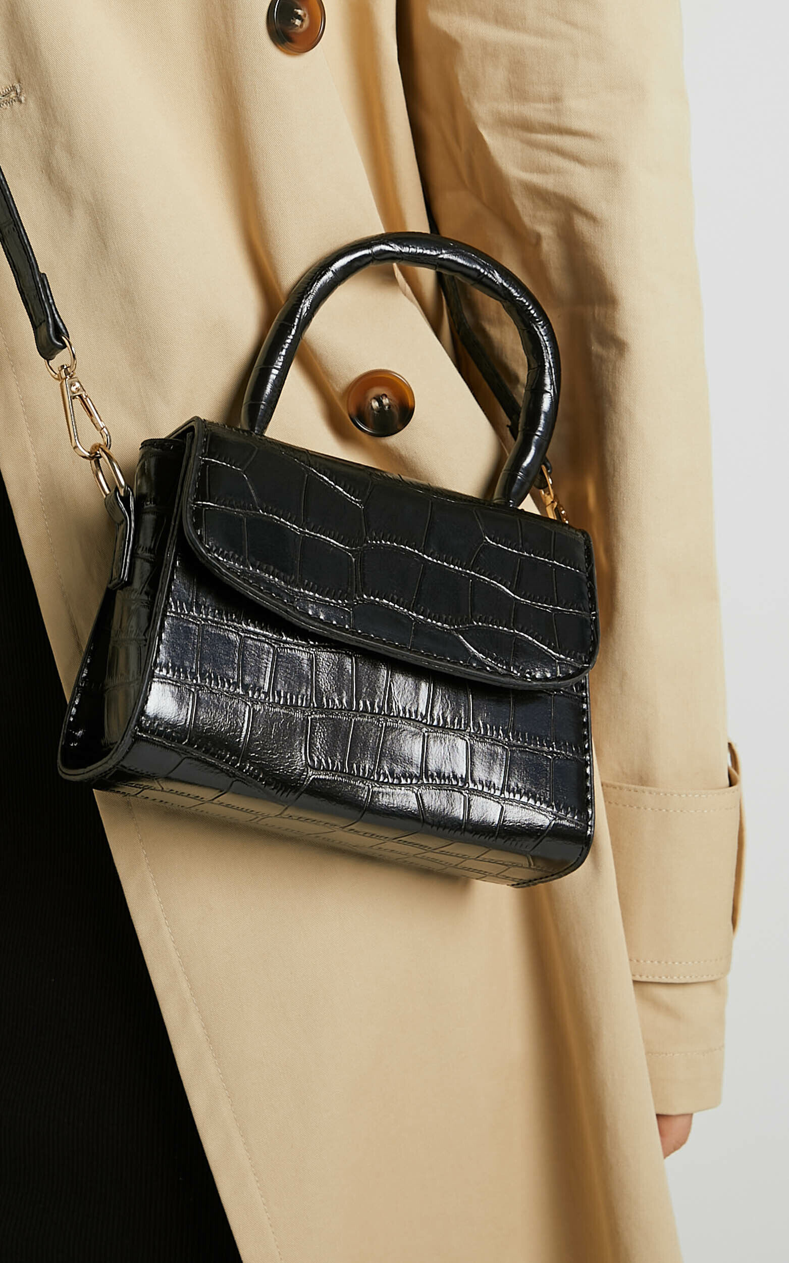 Lanielyn Mini Top Handle Crossbody Bag in Black Croc, BLK3