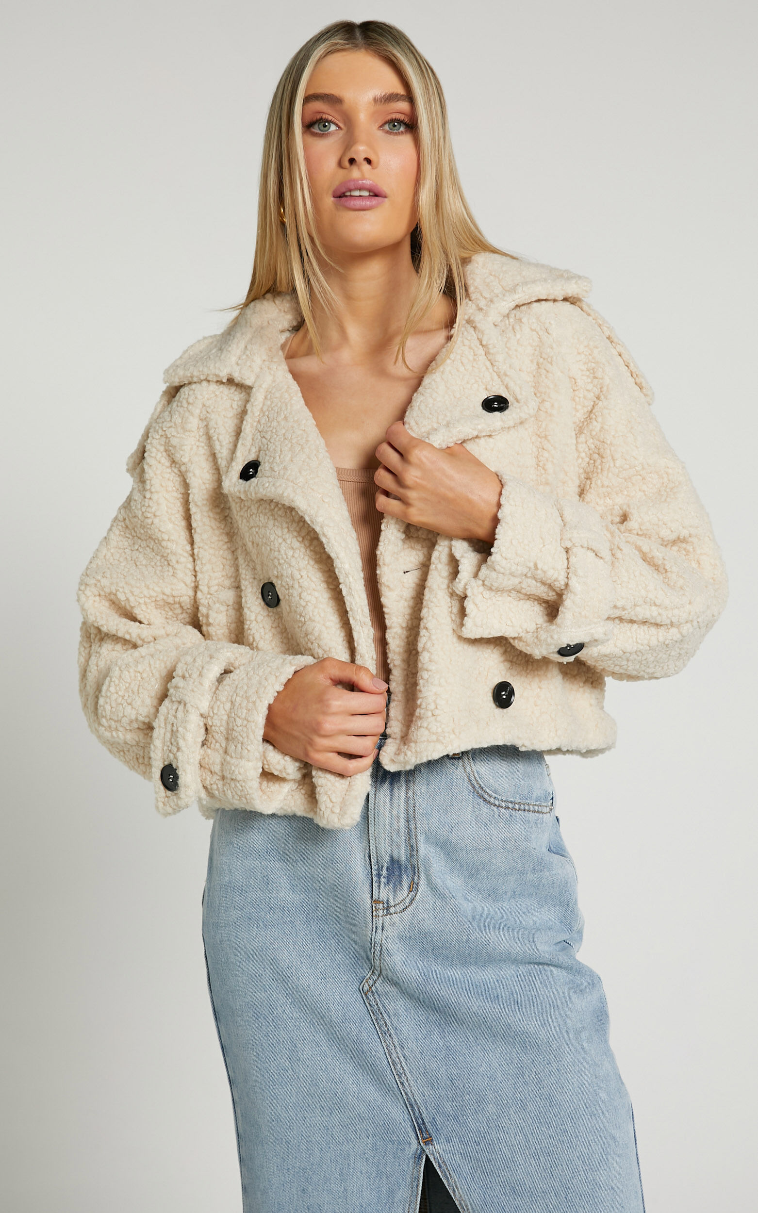 Cream borg trucker jacket discount
