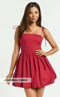 Kimberly Mini Dress - Square Neck Bubble Hem Dress in Red