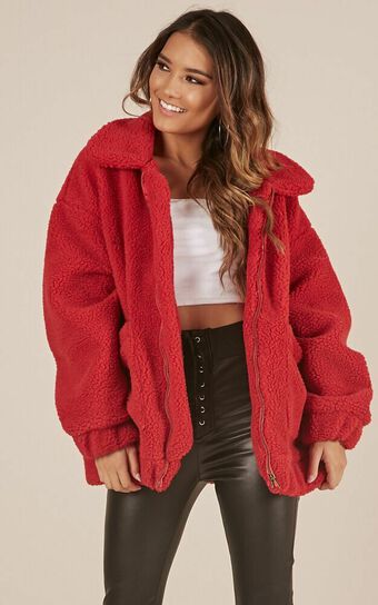 Point Blank Jacket in Red Teddy