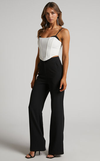 Kimmay Pants - High Waisted Tailored Straight Leg Pants in Black