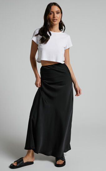 Amari Maxi Skirt - High Waisted Bias Cut Skirt in Black Showpo