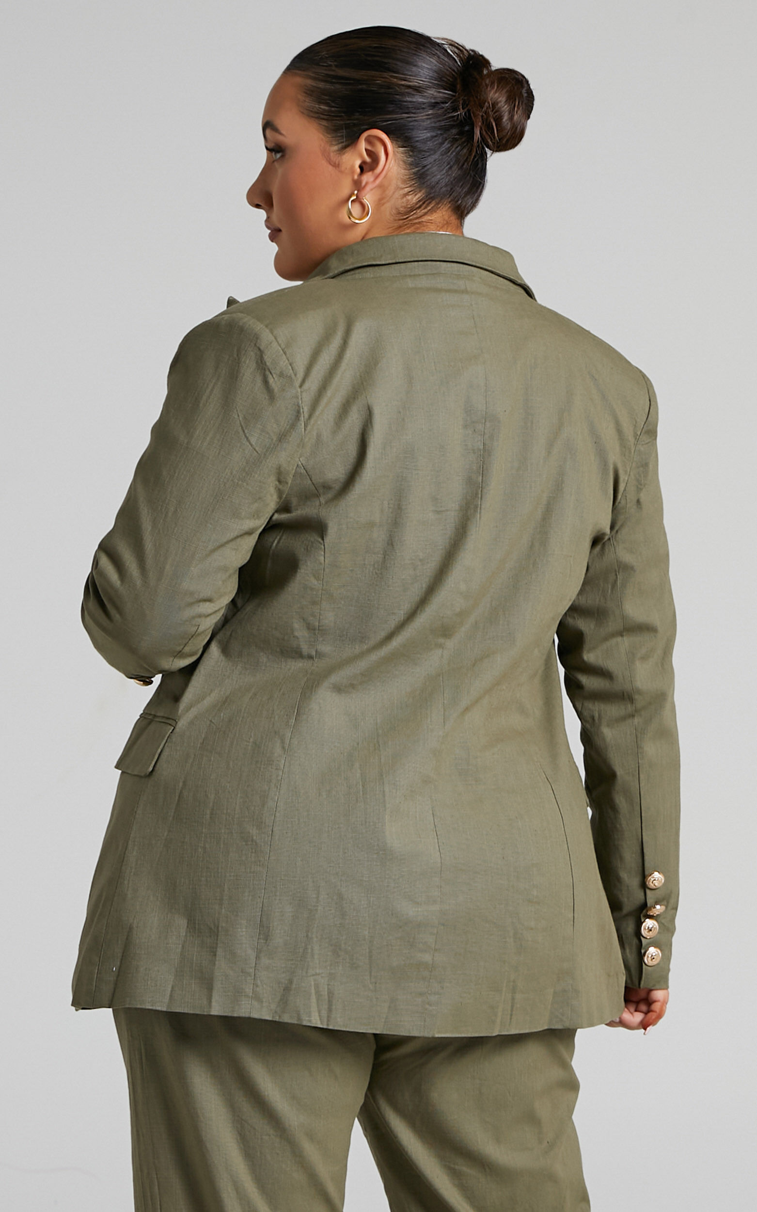 Lavinia Gold Button Tailored Double Breasted Blazer in Olive Showpo EU