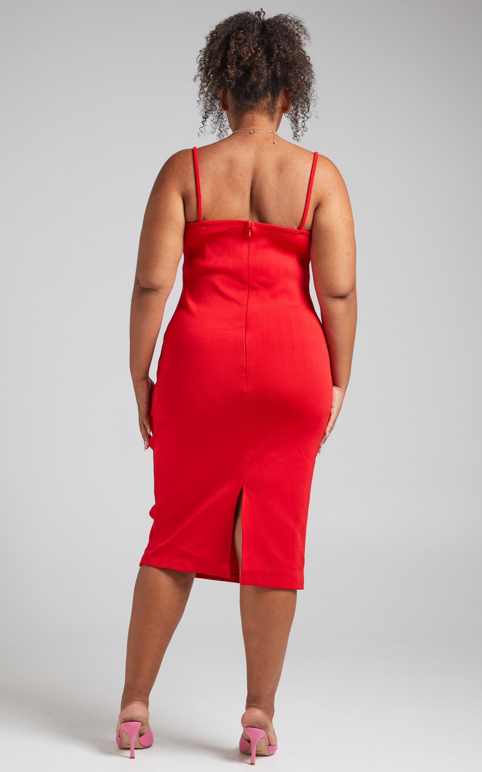 Larah Midi Dress - Bodycon Sweetheart Neckline Dress in Red
