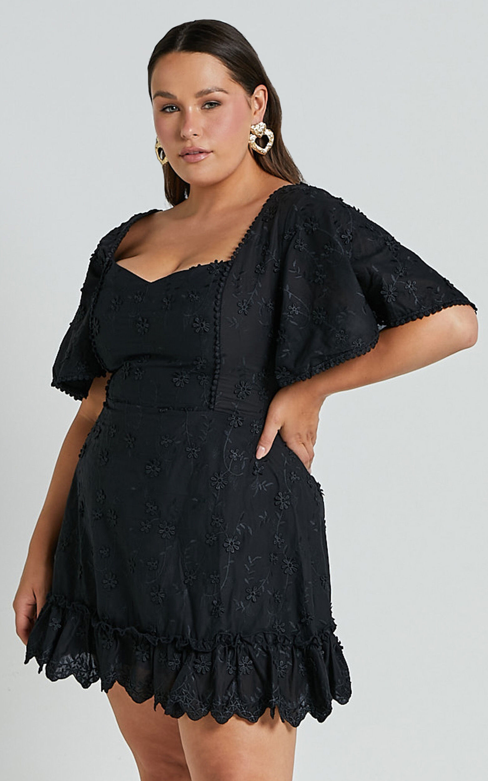 Fancy A Spritz Mini Dress In Black Embroidery | Showpo