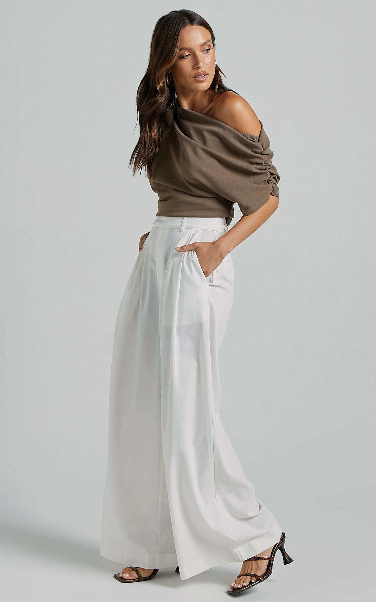 White linen high waisted pants best sale