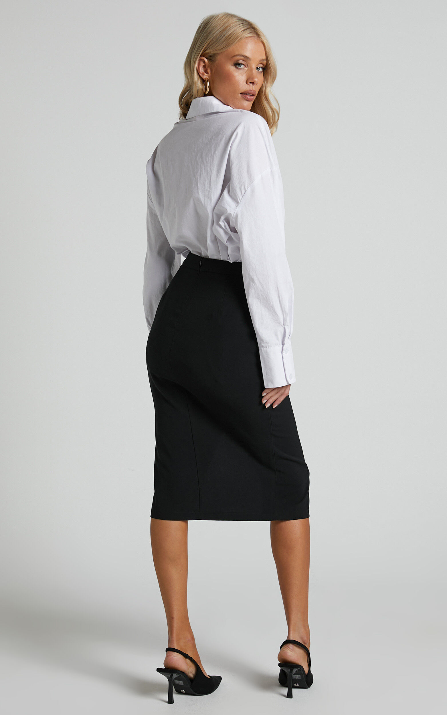 Ginna Midi Skirt Front Slit Pencil Skirt in Black Showpo