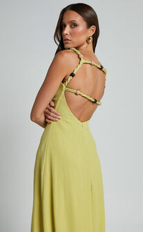 Brie Midi Dress - Scoop Neck Knit Slip Dress in Chartreuse