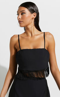 Lassey Cami - Fringe Trim Bandana in Black