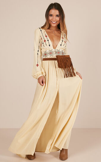 Sweet Relief Maxi Dress In Beige Embroidery