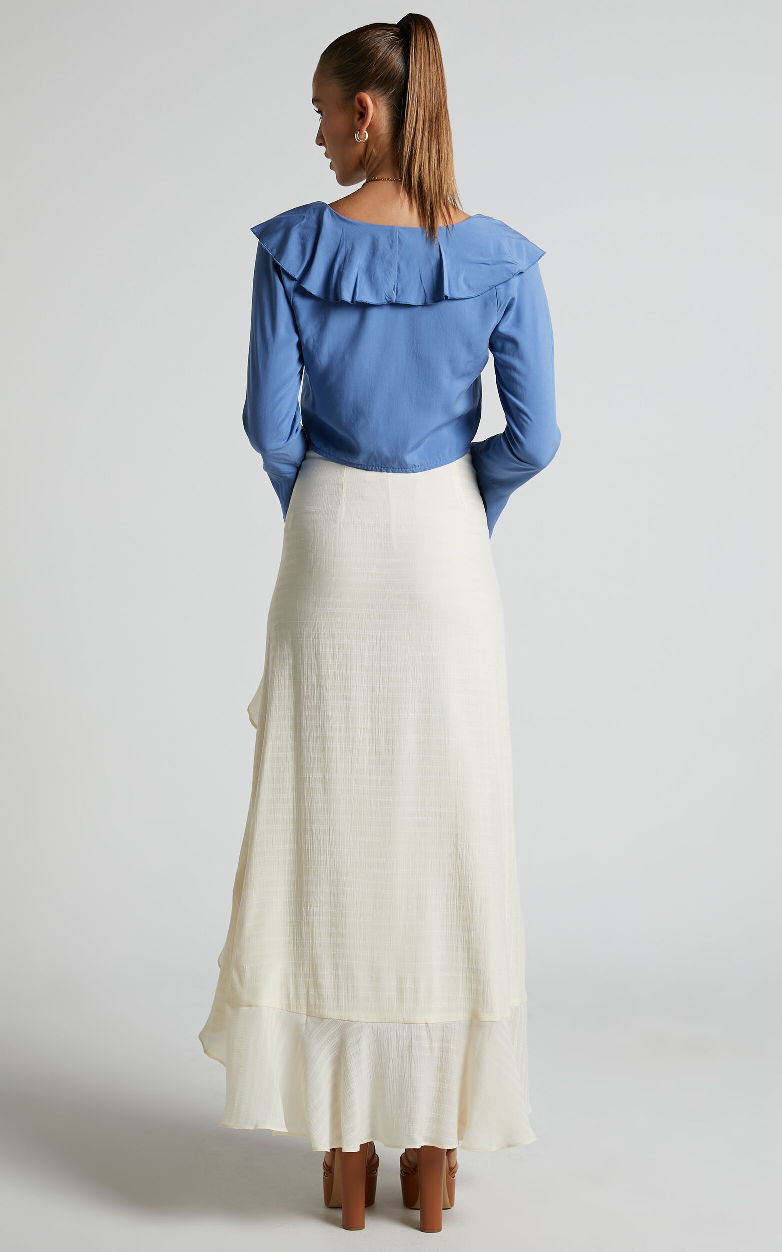 Rhenie Midi Skirt - Frill Front Skirt in Cream