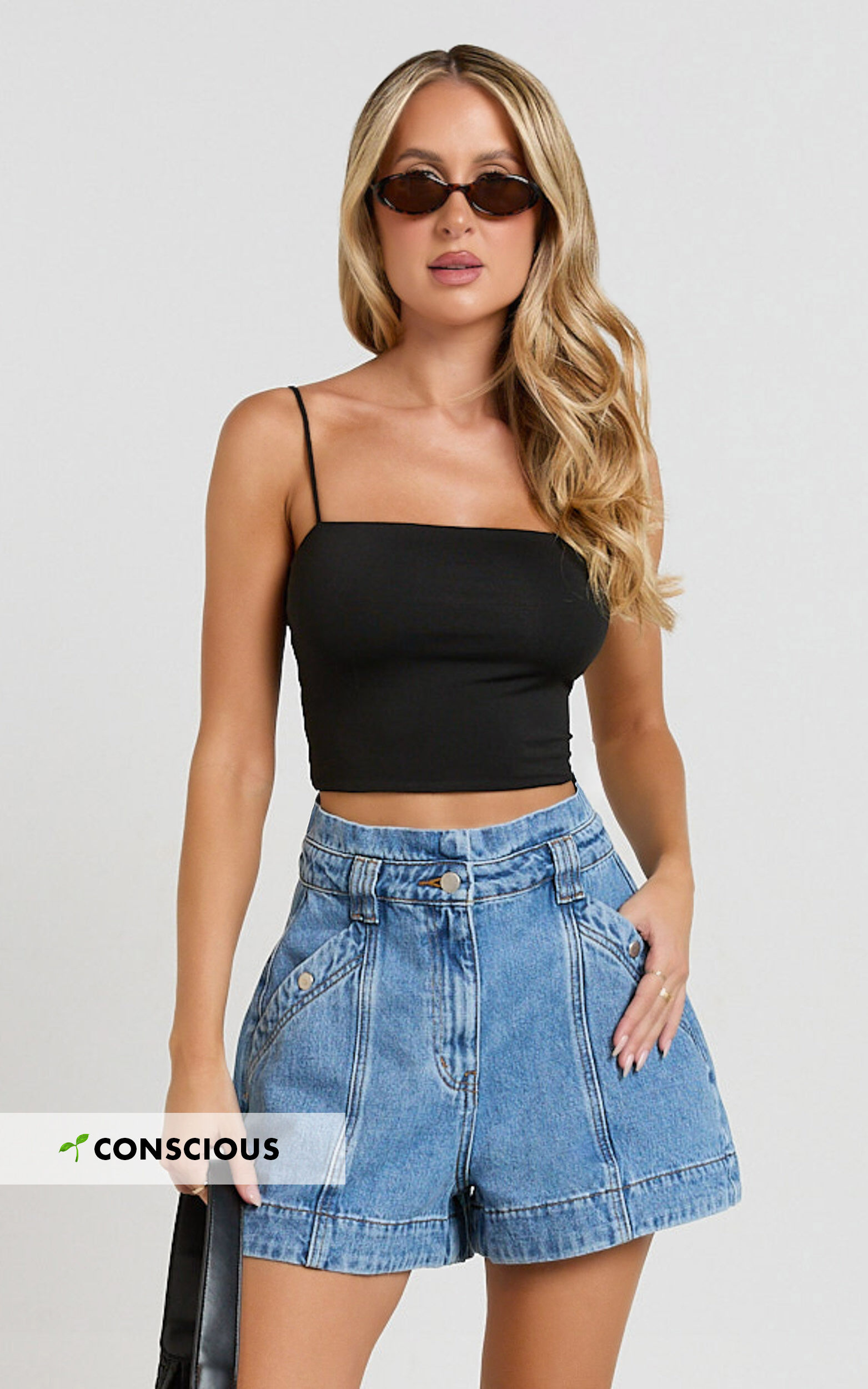 Kayla Denim Shorts - High Waisted A Line Denim Shorts in Mid Blue Wash