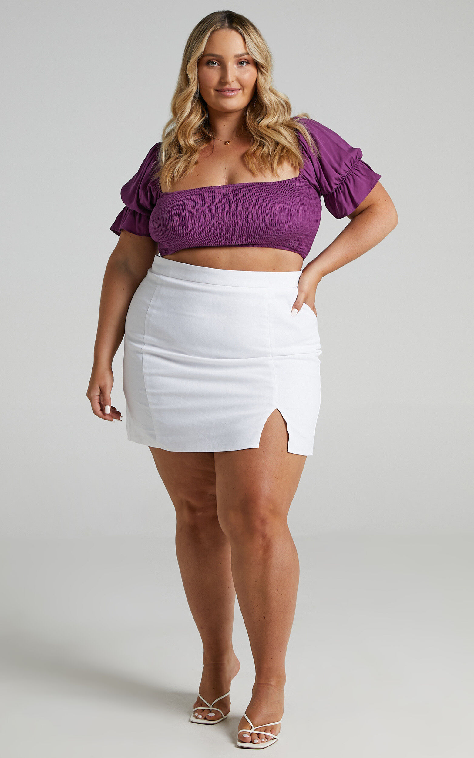 Plus size white mini skirt clearance