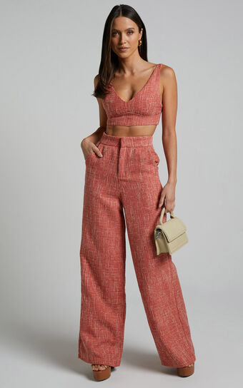 Adelaide Two Piece Set - Crop Top and Wide Leg Pants Set in Burnt Orange