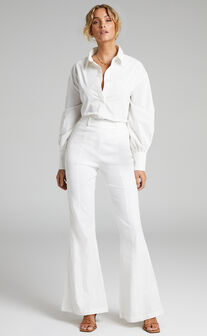 Chielo Pants - High Rise Fit and Flare Pants in White