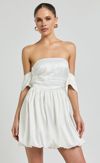 Zayla Mini Dress - Off Shoulder Bodice Fit and Flare Dress in Cream