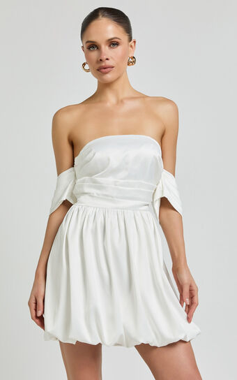 Zayla Mini Dress - Off Shoulder Bodice Fit and Flare Dress in Cream