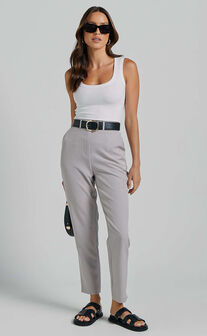 Hermie Pants - High Waisted Cropped Tailored Pants in Grey