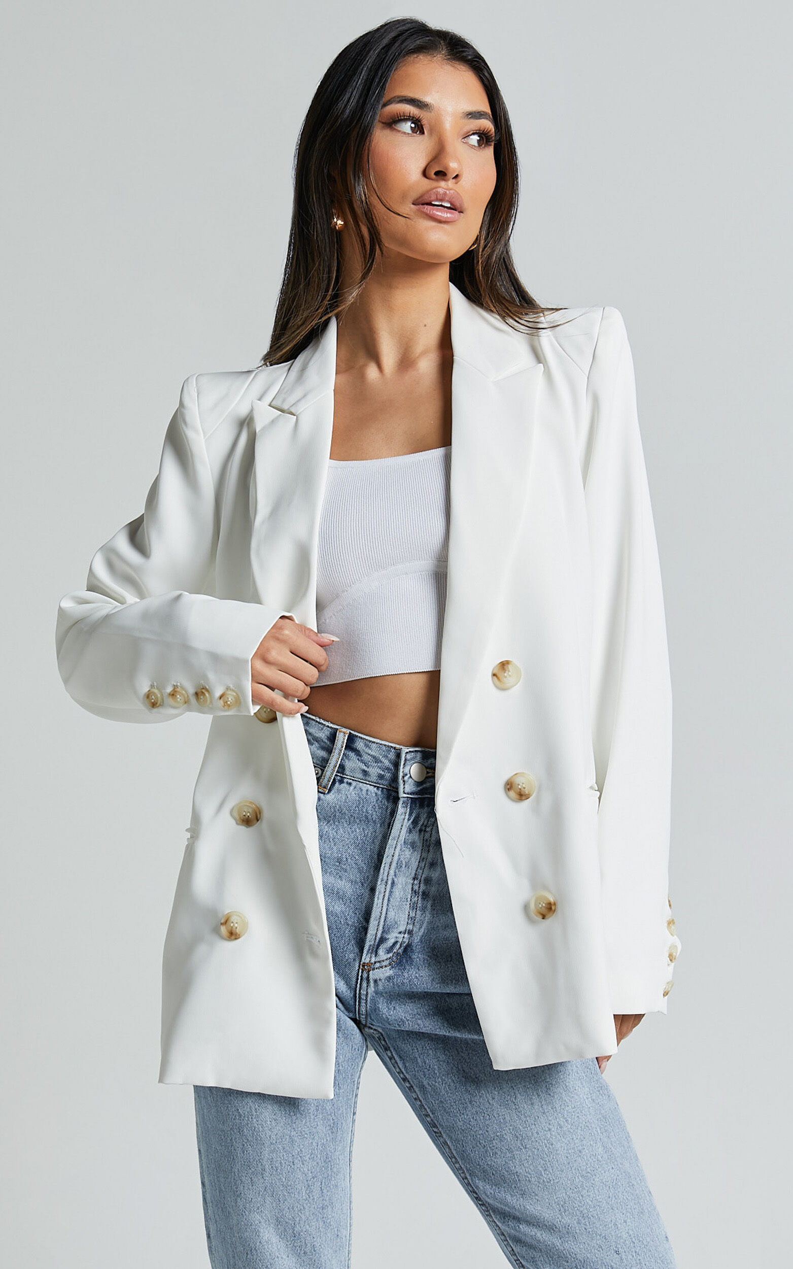 Kaye Blazer - Double Breasted Long Sleeve in White - 06, WHT1